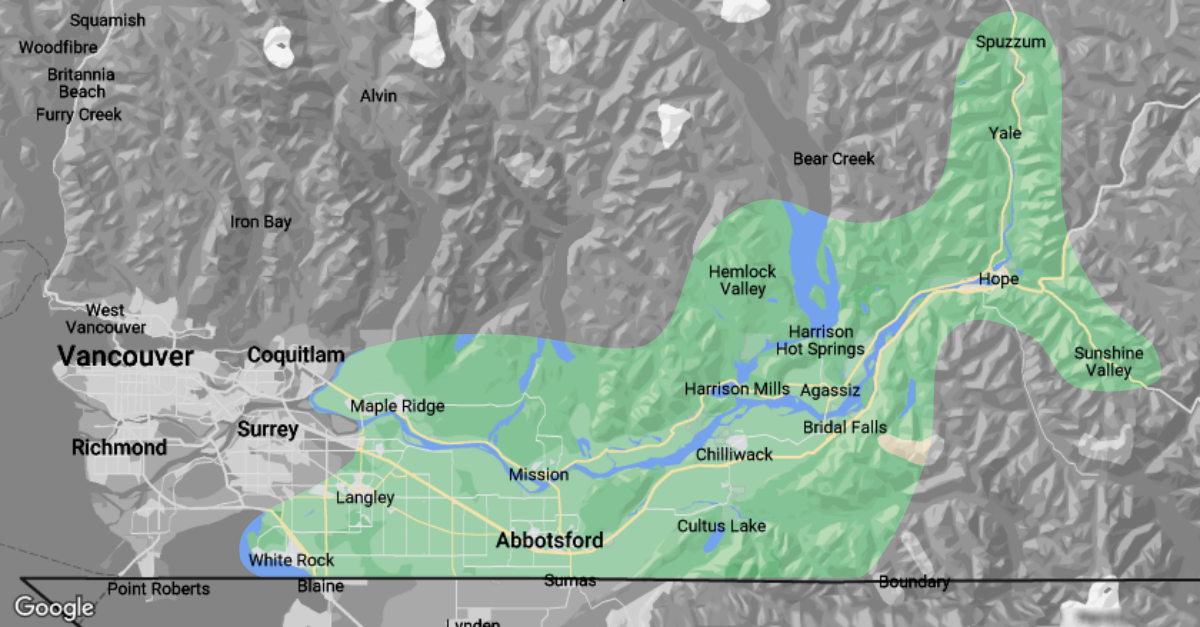 Service Area Map for Fraser Valley and Metro Vancouver